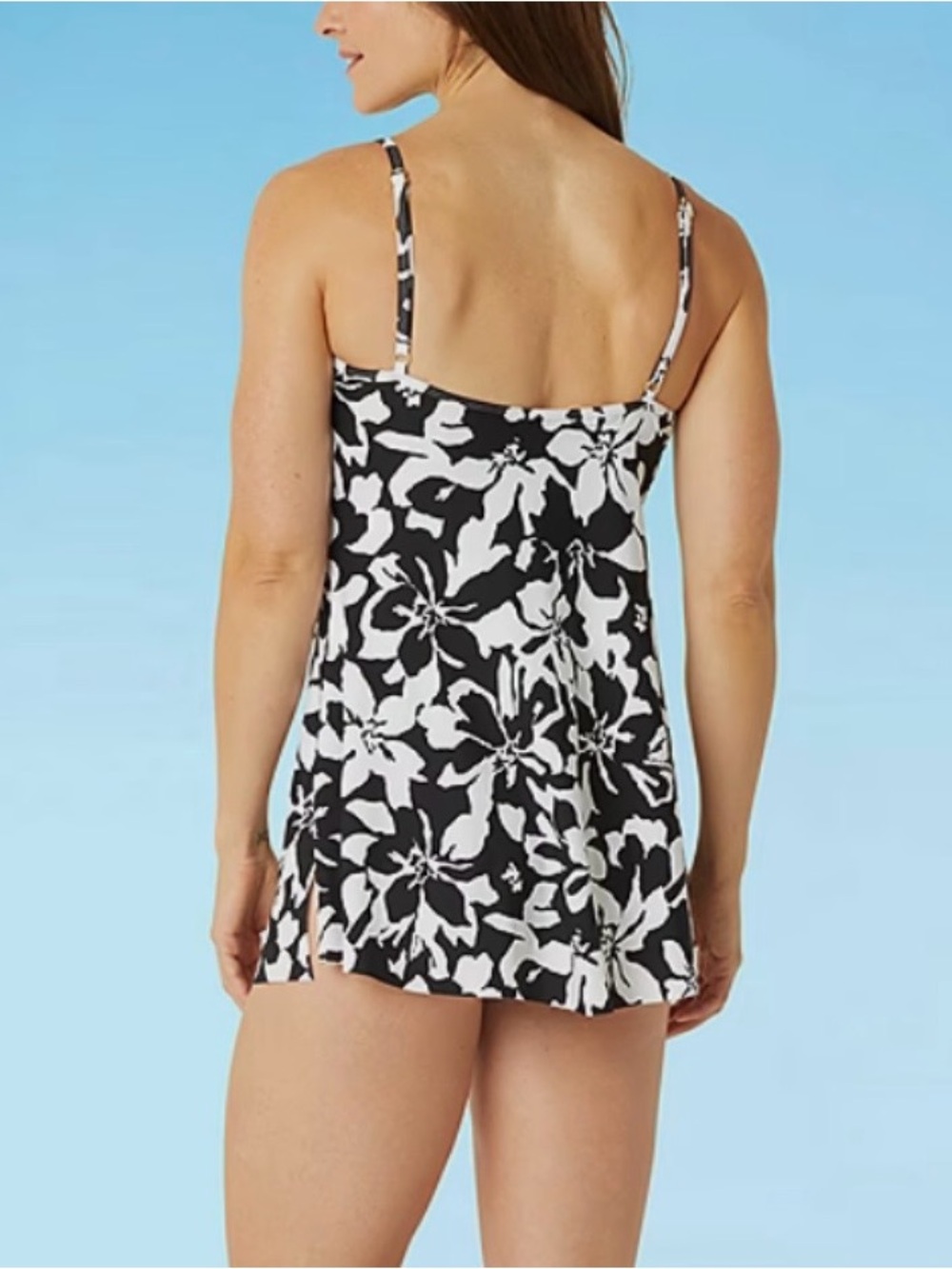 ✅Liz Claiborne Black and White Floral swim dres—-size :10( - Picture 2 of 12